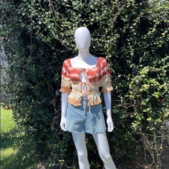 NWT JEN’S Pirate Booty Boho Cotton Gauze Fire Tie Dye Tie Front Blouse - Picture 3 of 13